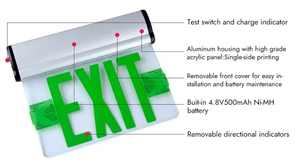 JELBEX Edge-Lit LED Exit Sign with Clear/Mirrored Acrylic Panel