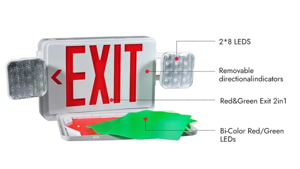 JLEC2BCW Bi-Color Emergency Exit Sign Combo with LED Heads