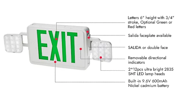 JLEC2GW/JLEC2RW LED Exit Sign/Emergency Light Combo (Green/Red Letters)