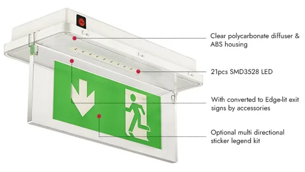 LE515-11 Waterproof LED Emergency Exit Sign Bulkhead (11 SMD2835 LEDs)